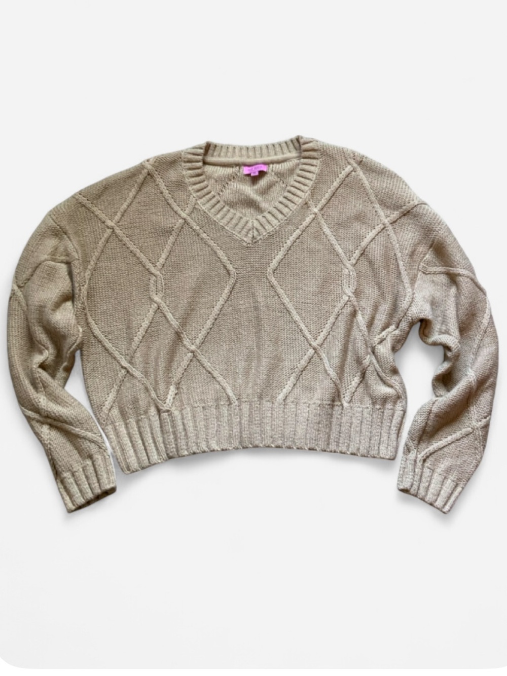 miami for Francesca's Taupe V-Neck Knit Sweater Women's XL